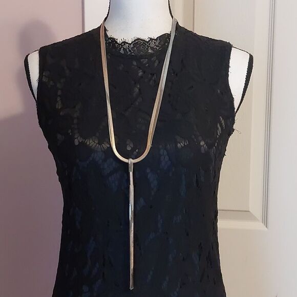 WHBM Two Tone Gold Silver Wide Herringbone Y Drop Tassel Statement Necklace - Picture 1 of 5